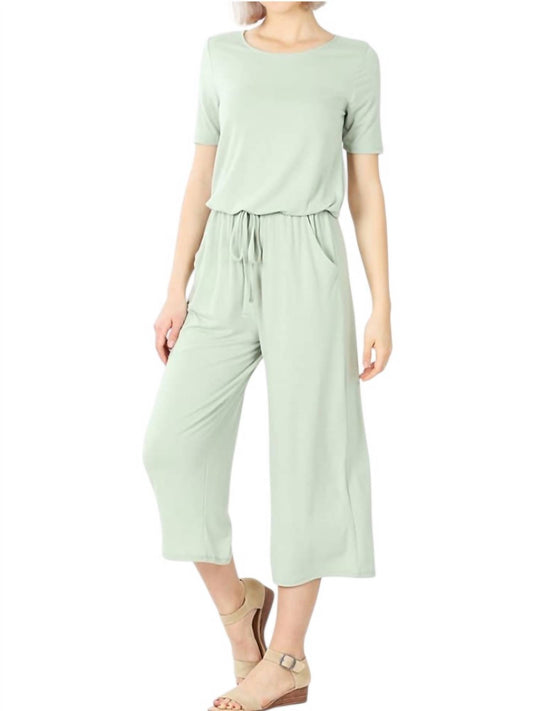 Zenana - Short Sleeve Cropped Jumpsuit