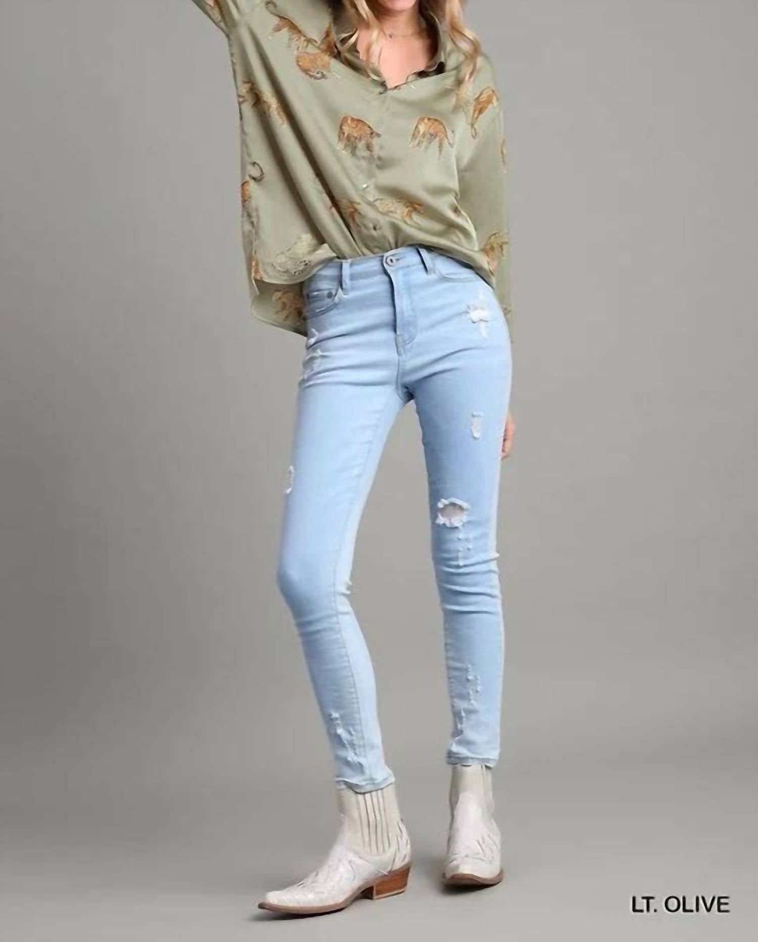 Umgee - Satin Animal Print Blouse
