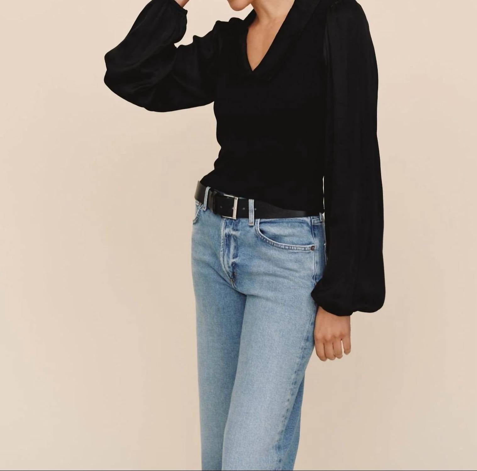 Bella Dahl Collared V Neck Top in black 1 - women's blouse