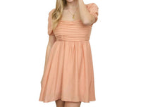 Blu Pepper - Pleated Bodice Short Puff Sleeve Mini Dress