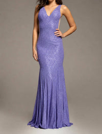JOVANI Simple V Neck Dress in purple - women's dress