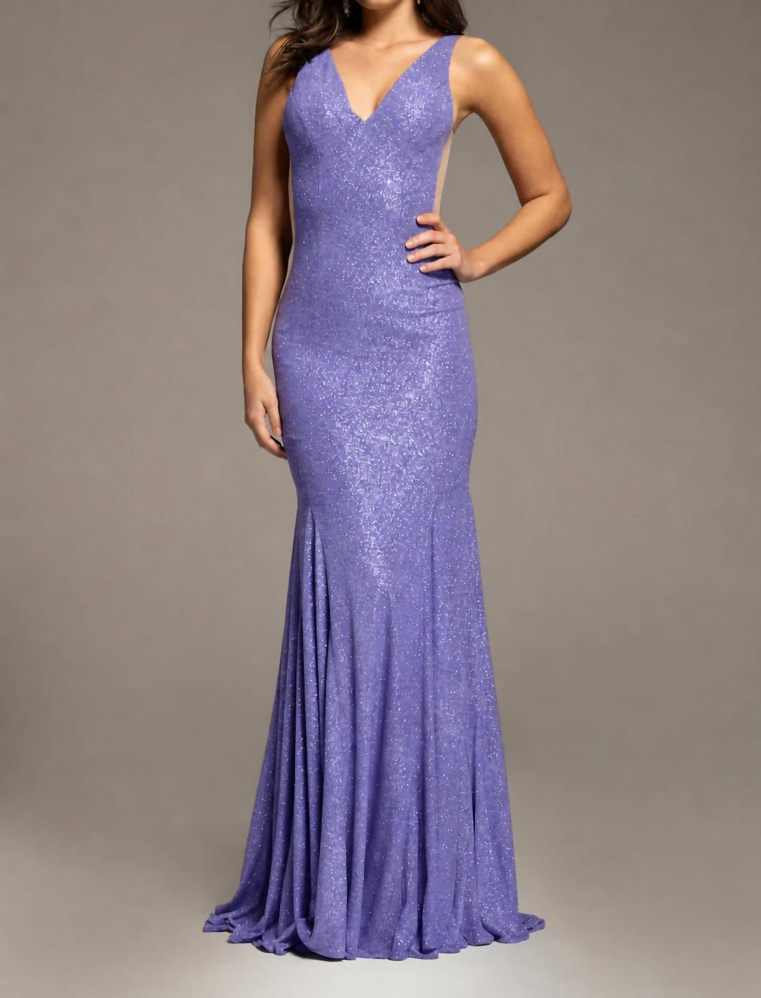 JOVANI Simple V Neck Dress in purple - women's dress
