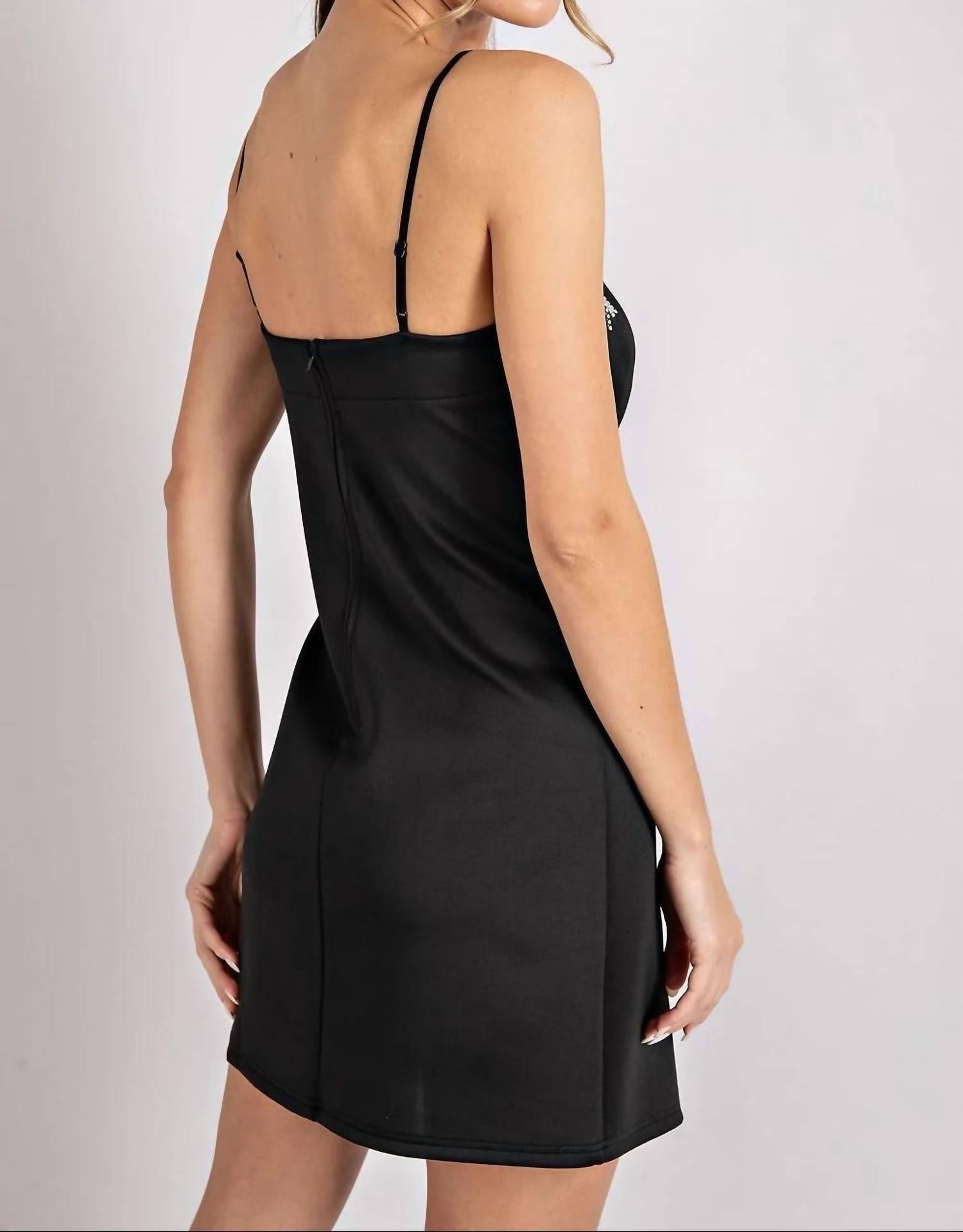 Ee:Some - Sleek Spaghetti Strap Body Con Mini Dress With Rhinestone Fringe