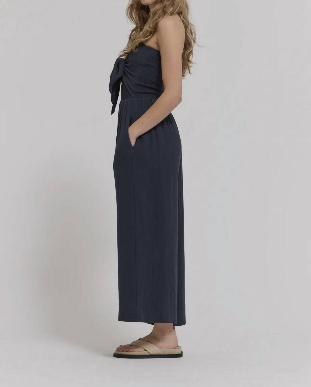 Grade & Gather - Cotton Gauze Tie Front Jumpsuit