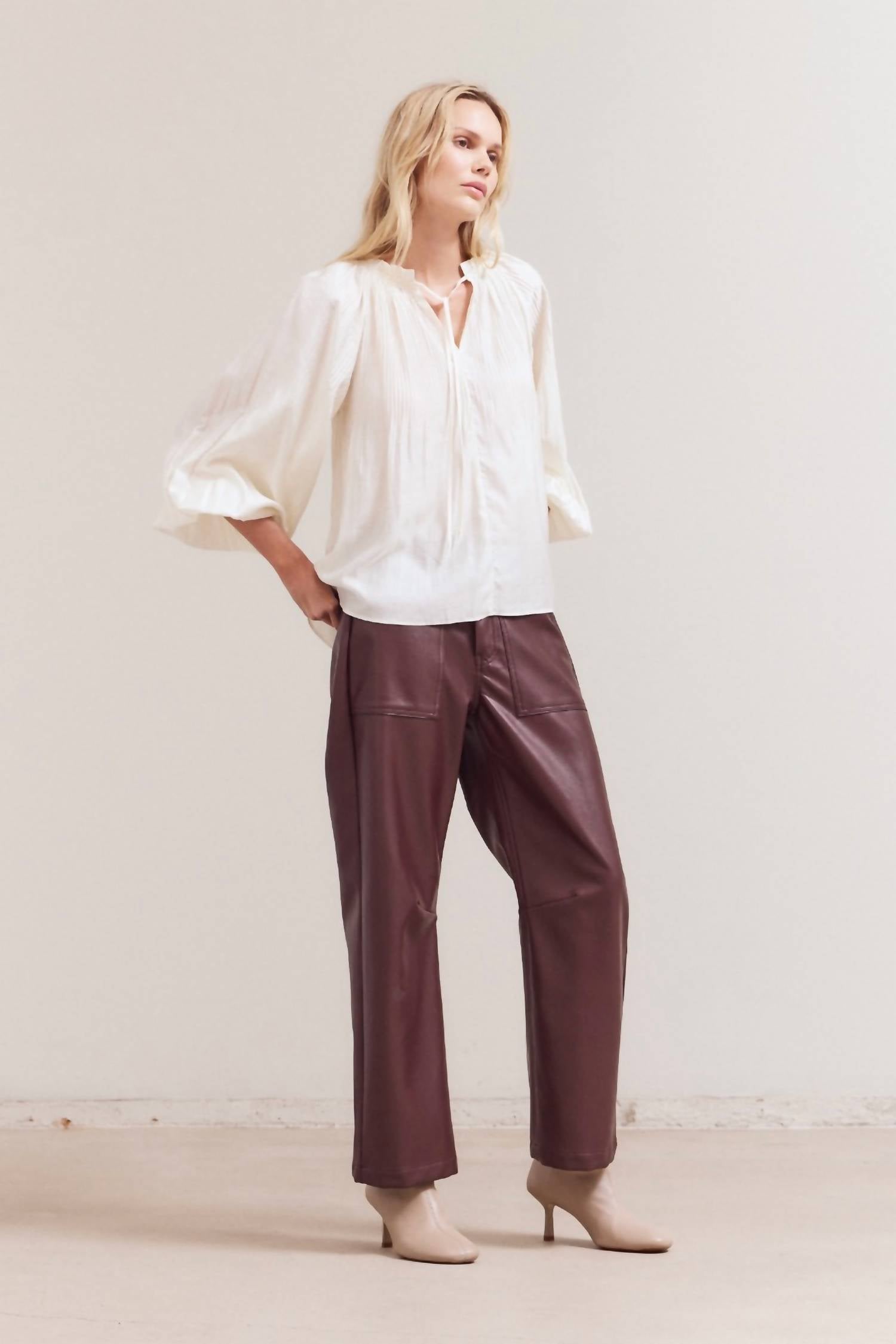Grade & Gather - Faux Leather Straight Leg Pants