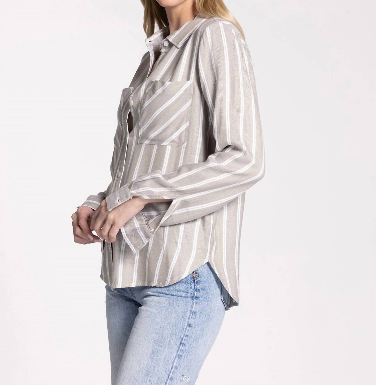 Thread & Supply Myla Button Down Shirt in beige - women's shirt - alternate view