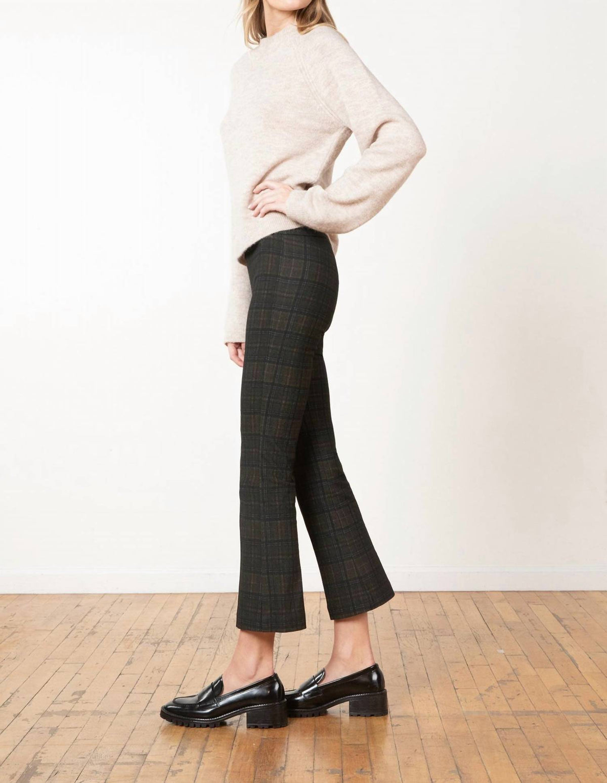 Avenue Montaigne Leo Flare Cut Pants in heritage plaid - women's pants - detail view
