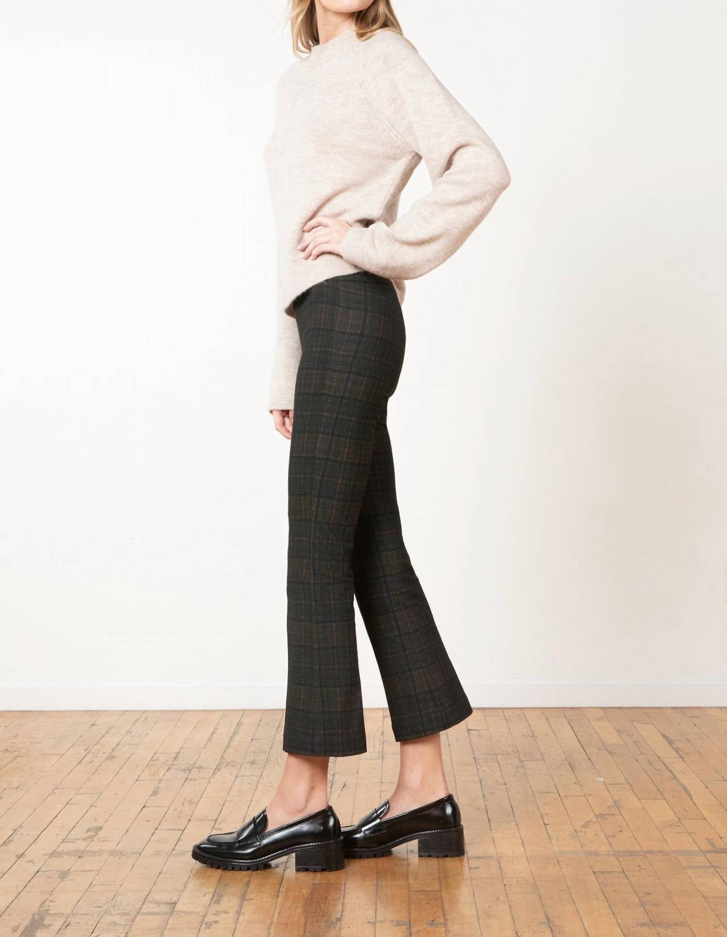 Avenue Montaigne Leo Flare Cut Pants in heritage plaid - women's pants - detail view