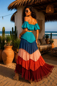 Little Secret Of Mine - Tiered Pleated Maxi Skirt Set
