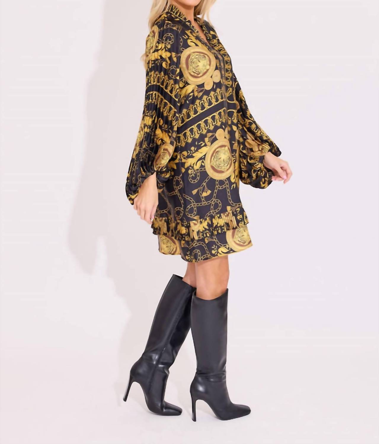 Alden Adair Liza Long Blouson Sleeves Dress in donatello - women's dress - detail view
