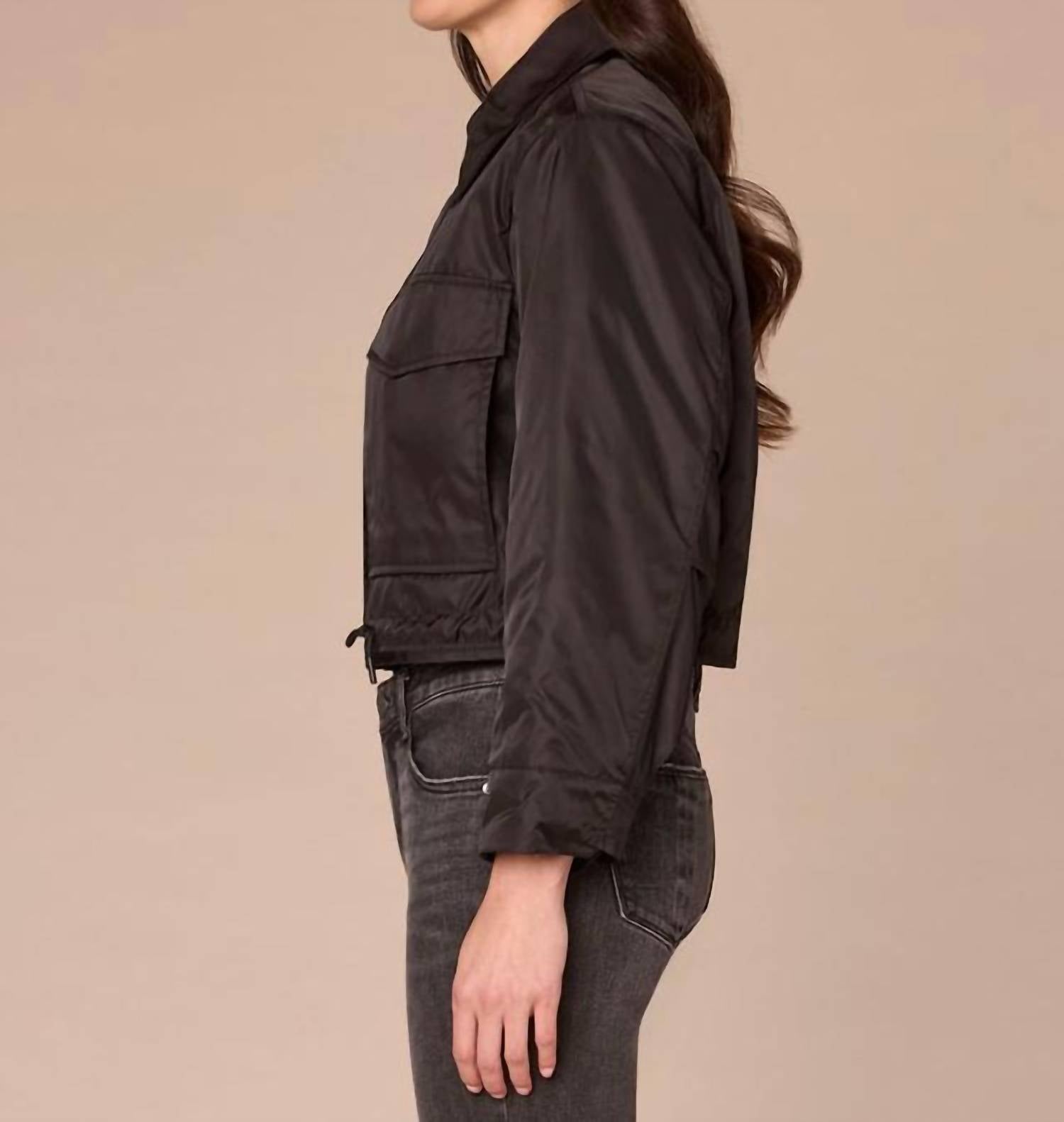 Democracy Cropped Reversible Jacket With Oversized Patch Pockets in black grey - women's jacket - alternate view