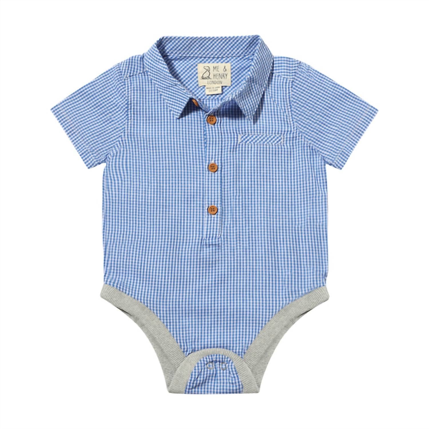 Me & Henry - Boy's Helford Royal Micro Plaid Onesie