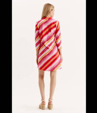 Tyler Boe Johnny Asymmetrical Stripe Shirt Dress in pink multi - women's dress - alternate view