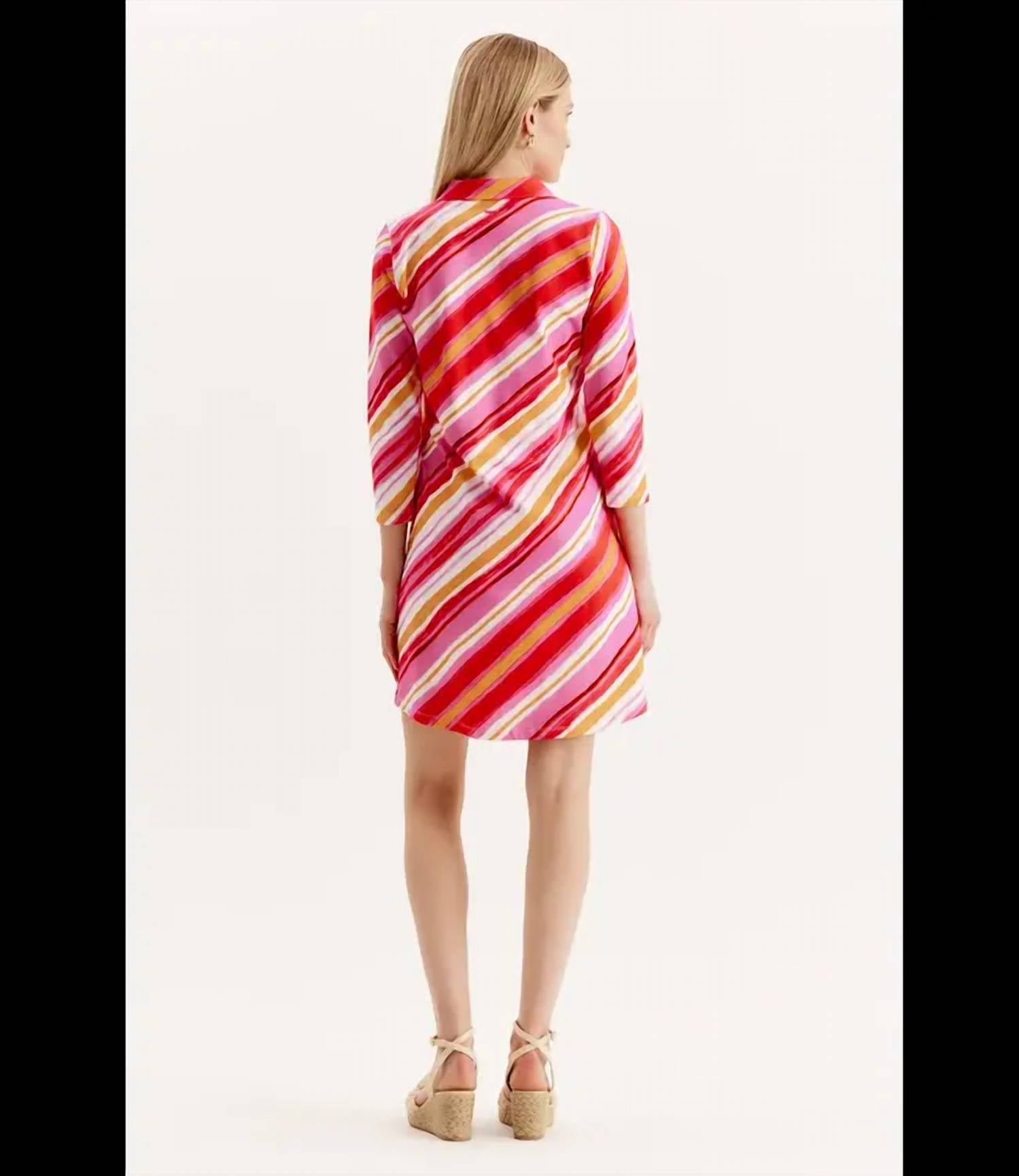 Tyler Boe Johnny Asymmetrical Stripe Shirt Dress in pink multi - women's dress - alternate view