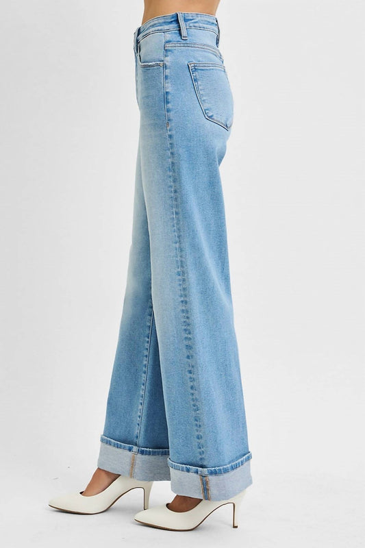 Risen - Tummy Control High Rise Wide Leg With Cuff Jeans