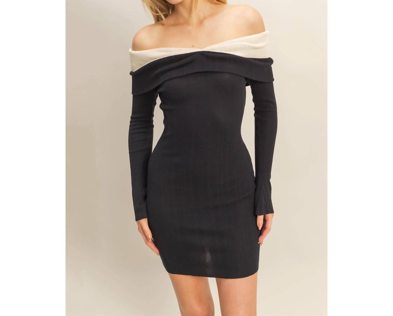HYFVE Off-the-shoulder Sweater Dress in black - women's dress