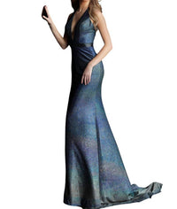 Jovani - Low V Neck Embellished Belt Prom Dress