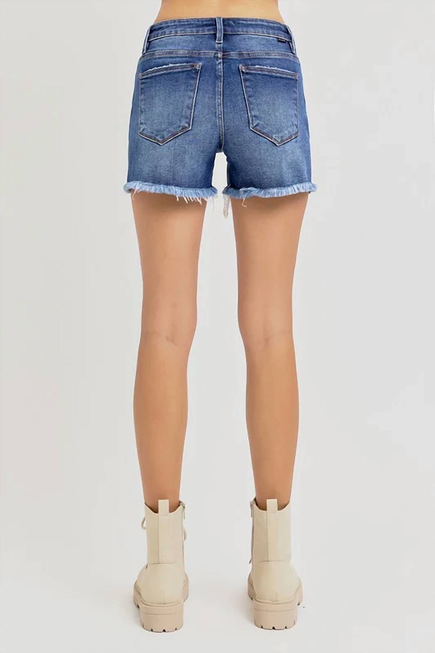 Risen - Rachel Distressed Mid Rise Jean Shorts