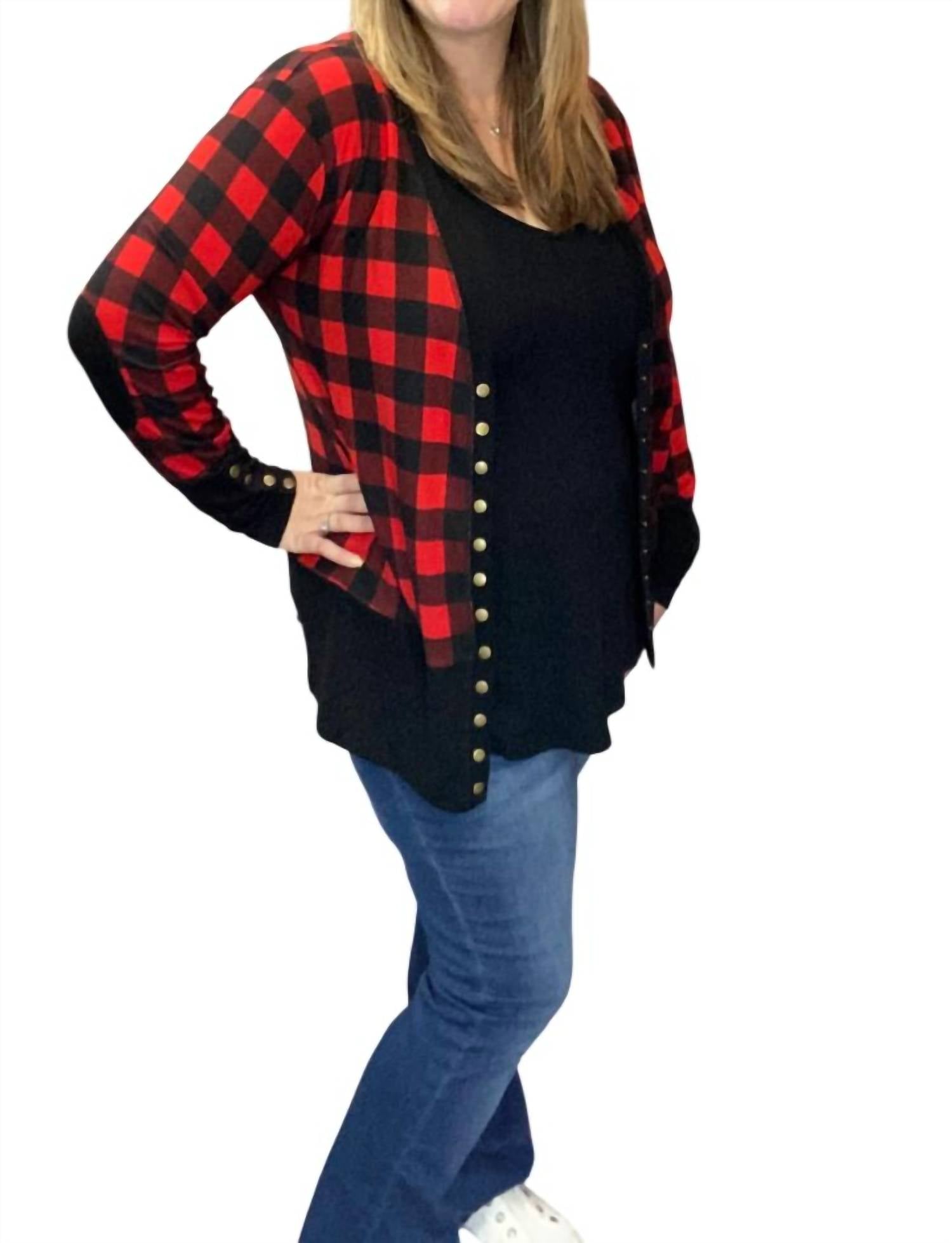 Flowerdaze - Buffalo Plaid Snap Cardigan