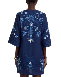 Johnny Was PAULINNA TIE FRONT KIMONO DRESS in blue night - women's dress - detail view