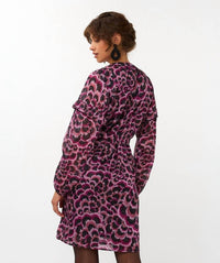 ESQUALO Feather Flow Mini Dress in fuchsia - women's dress - alternate view
