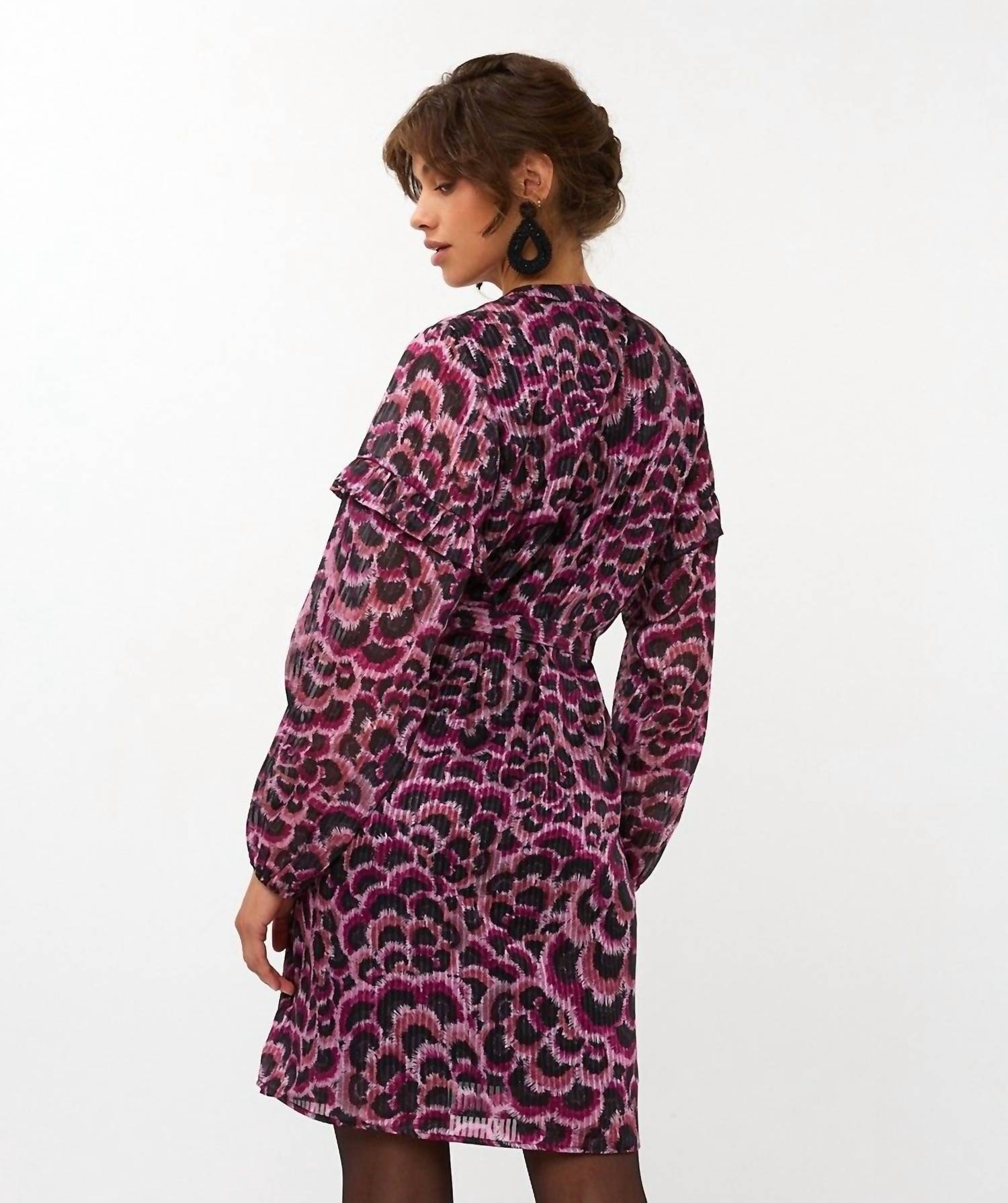 ESQUALO Feather Flow Mini Dress in fuchsia - women's dress - alternate view