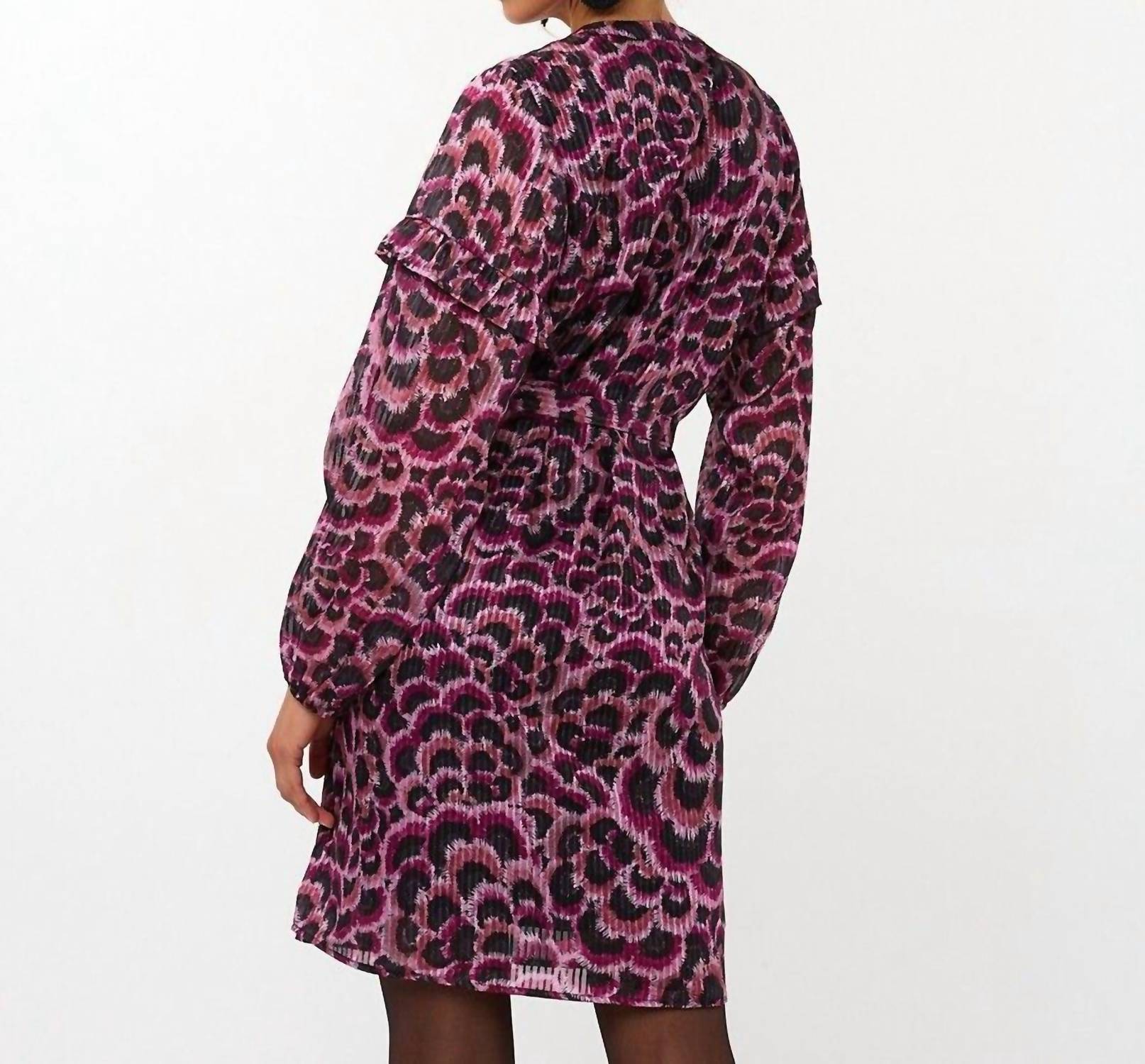 ESQUALO Feather Flow Mini Dress in fuchsia - women's dress - detail view