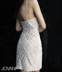 JOVANI Spaghetti Straps Beaded Dress in nude - women's dress - detail view