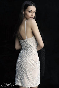 JOVANI Spaghetti Straps Beaded Dress in nude - women's dress - alternate view