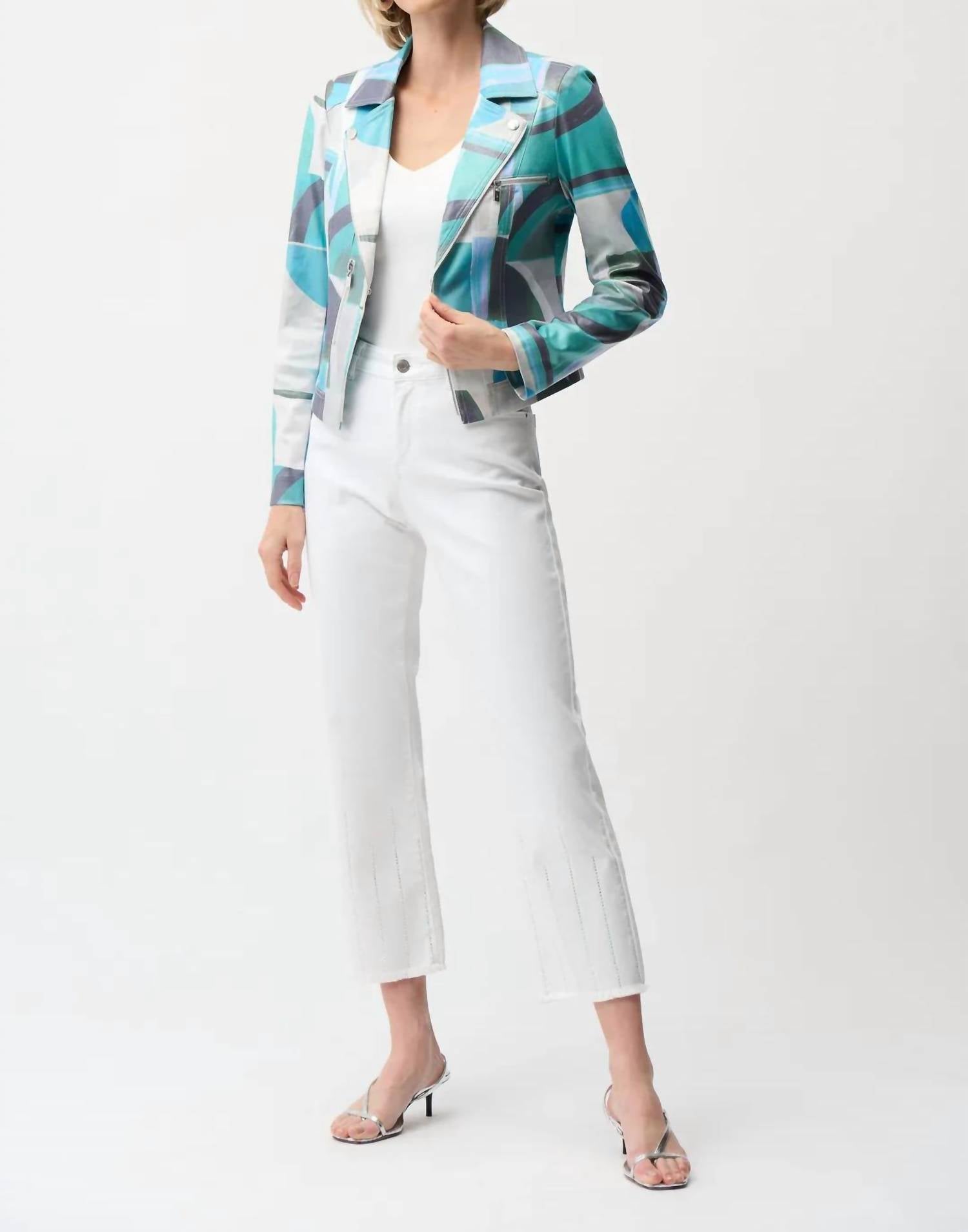 Joseph Ribkoff - Geometric Faux Suede Moto Jacket