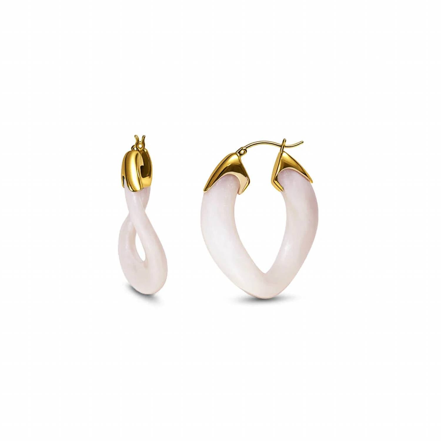 Gold & Honey - Women's Curb Link Lucite Birthstone Hoop Earrings