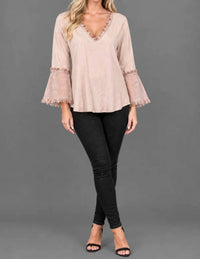 Maven West - Frayed V-neck Bell Sleeve Top