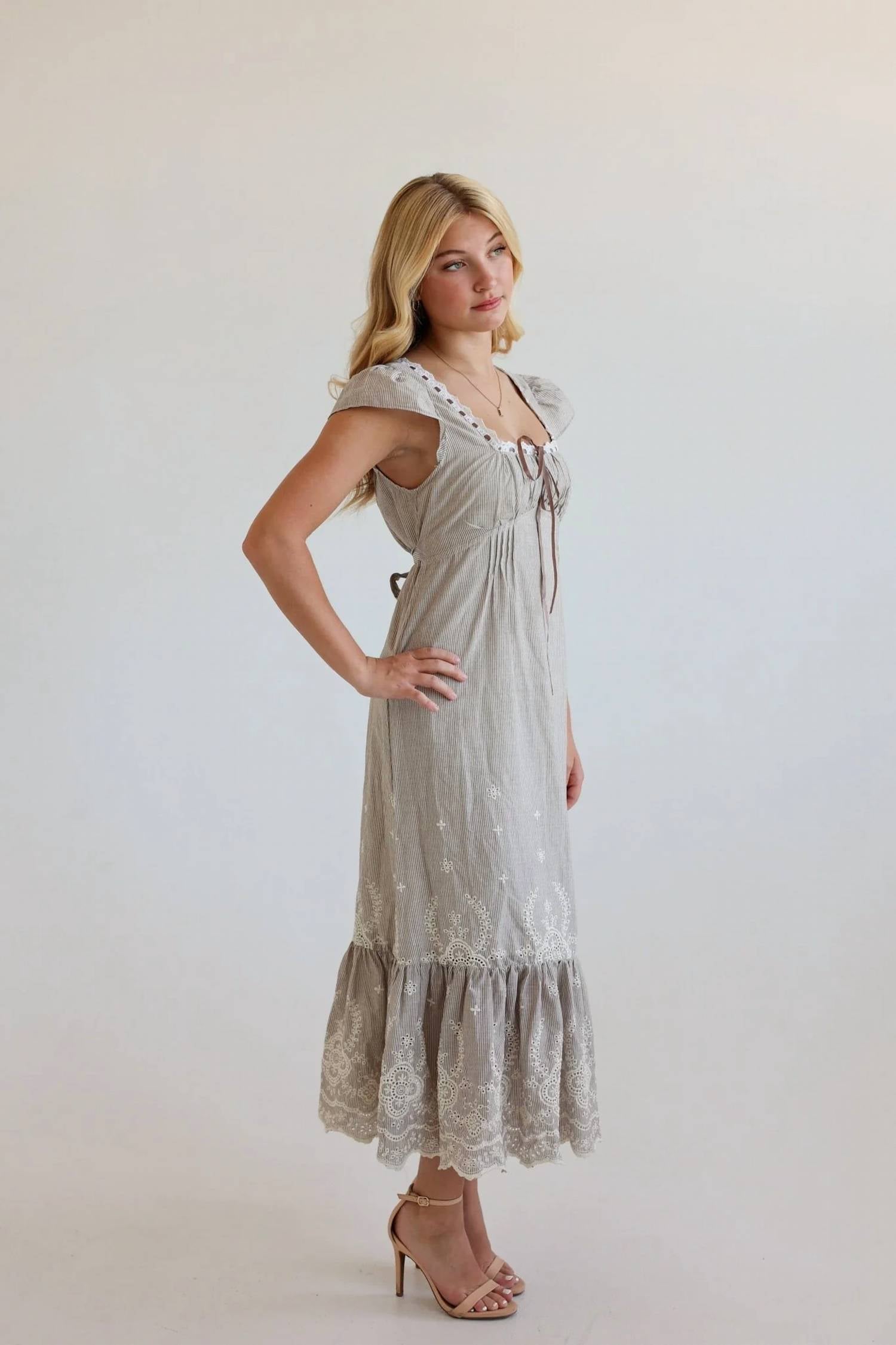 Olivaceous - Elena Eyelet Midi Dress