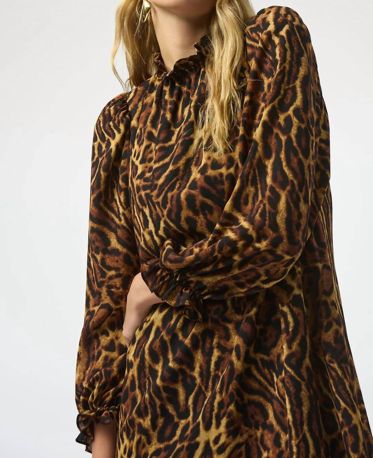 Joseph Ribkoff - Animal Print Georgette Puff Sleeve Trapeze Dress