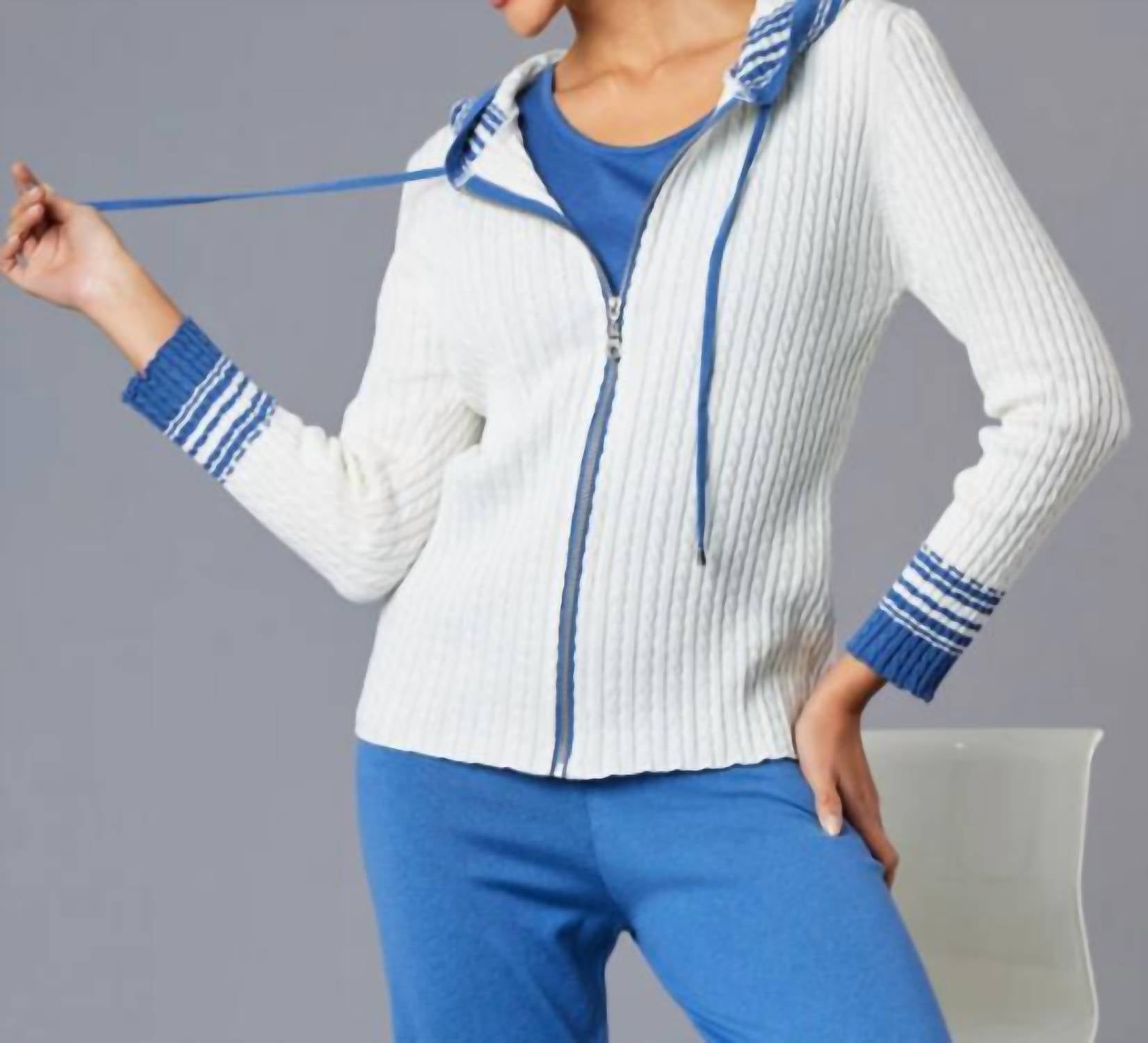 French Kyss - Denim Braided V Neck Hoodie