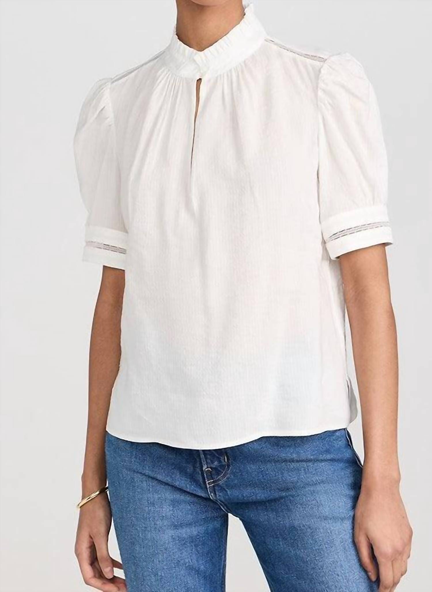 Frame - Women's Ruffle Collar Inset Lace Top