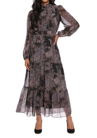 London Times - Smocked Waistband Fit-and-flare Tiered Maxi Dress