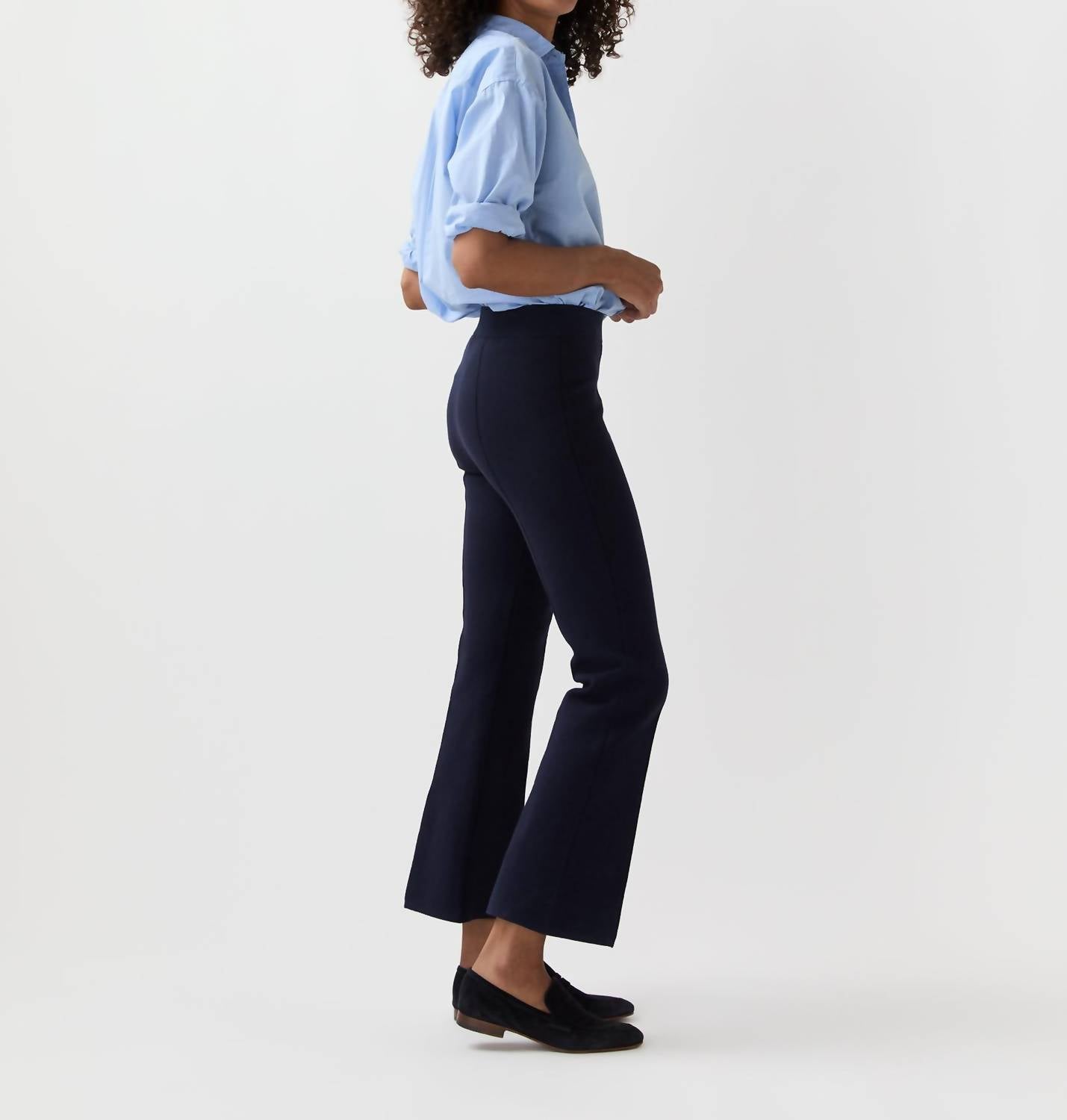 Ann Mashburn Lara Knit Flare Cropped Pant in navy supima cotton - women's pants - alternate view