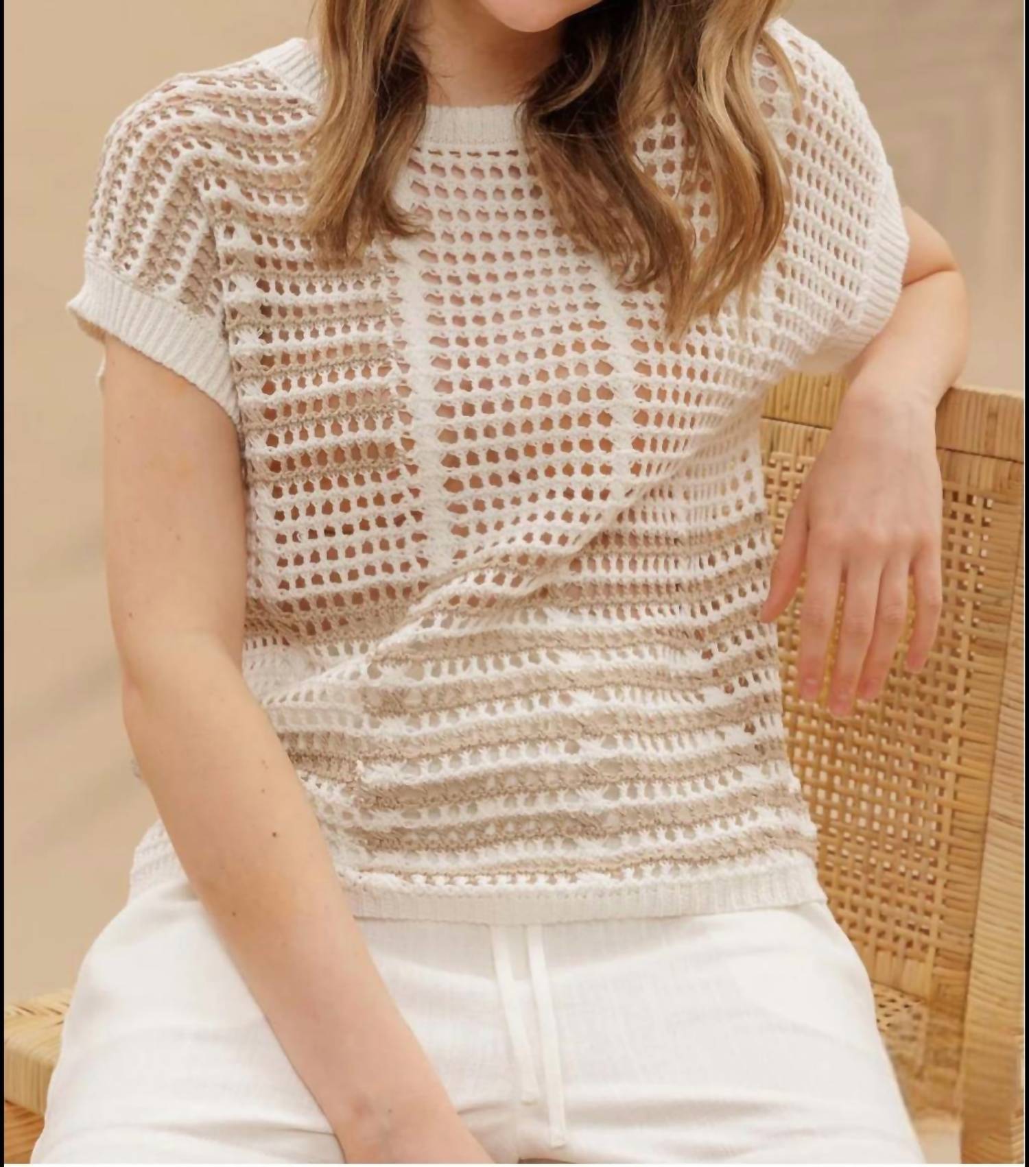 Blu Pepper - Carlie Stripe Crochet Short Sleeve Top