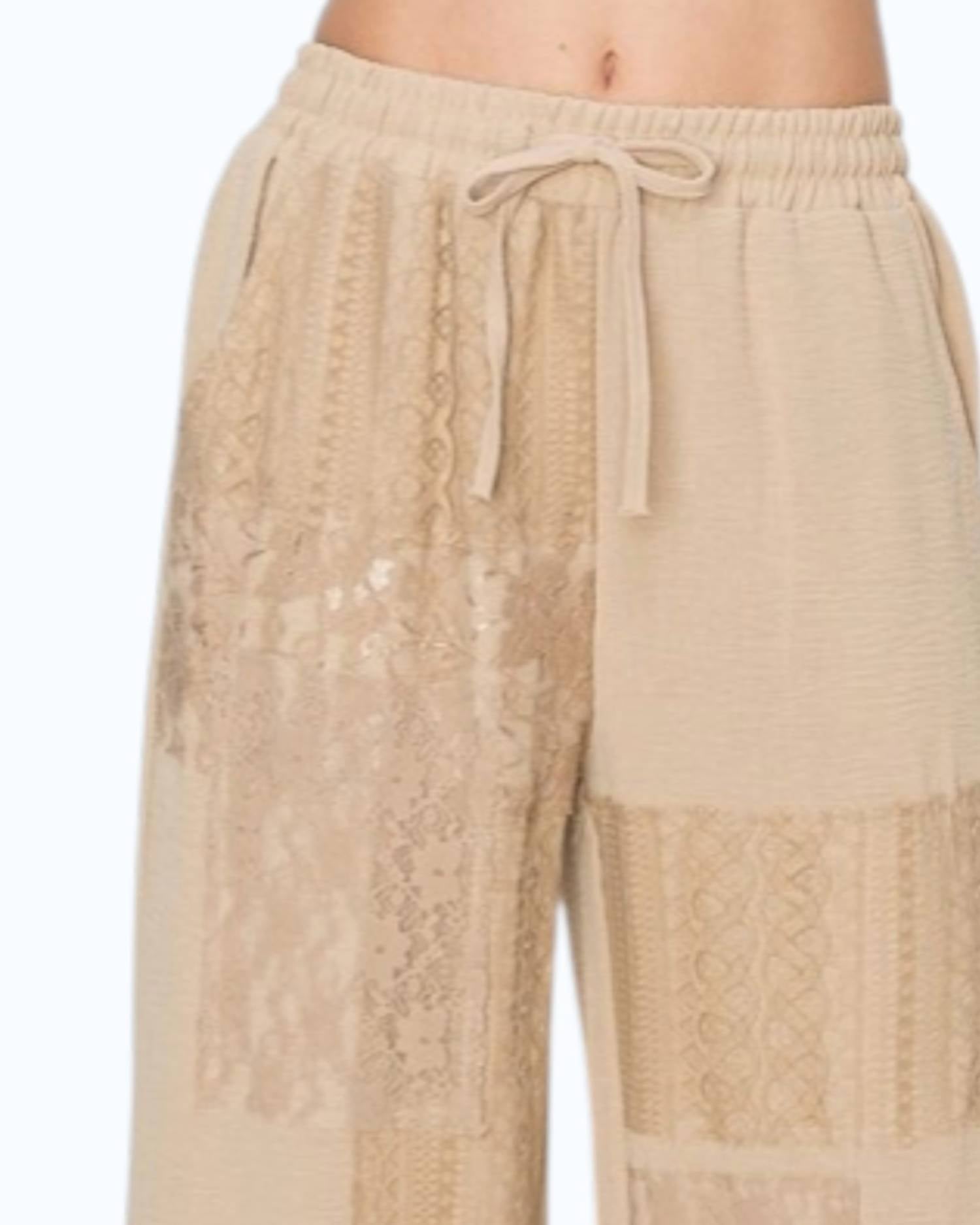 Origami - Relaxed lace patchwork pants with elastic drawstring