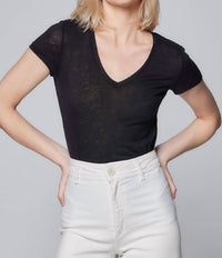Majestic Filatures - Stretch Linen Short Sleeve V-neck Top