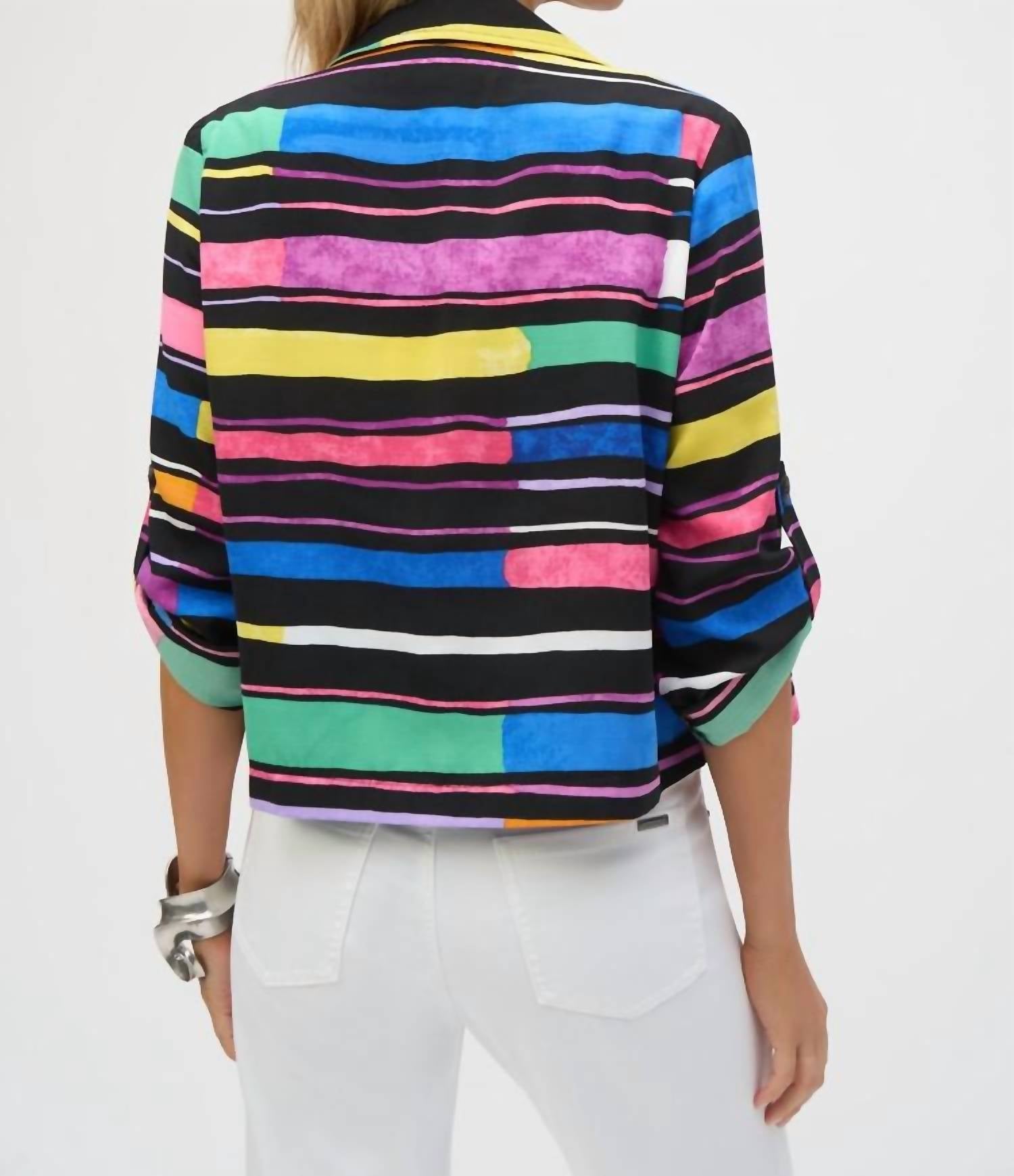 Joseph Ribkoff - Gauze Stripe Print Short Boxy Blazer