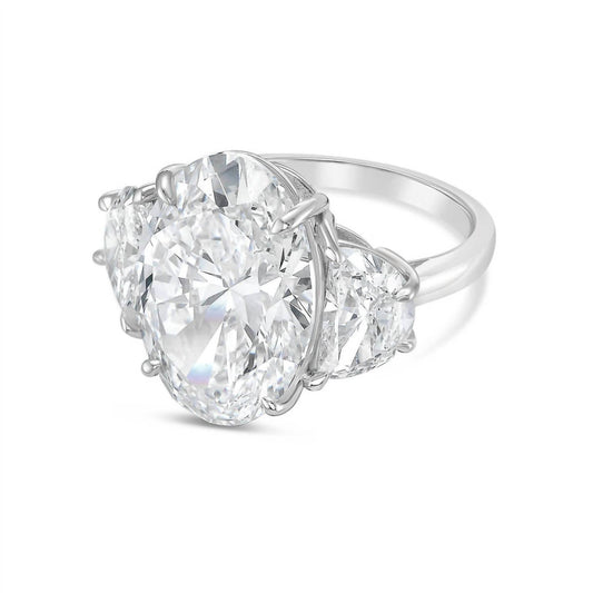 Diana M Jewels - Oval-cut Lab-grown Diamond Ring With 6.00 Ct Center And 0.80 Ct Half Moon Side Stones