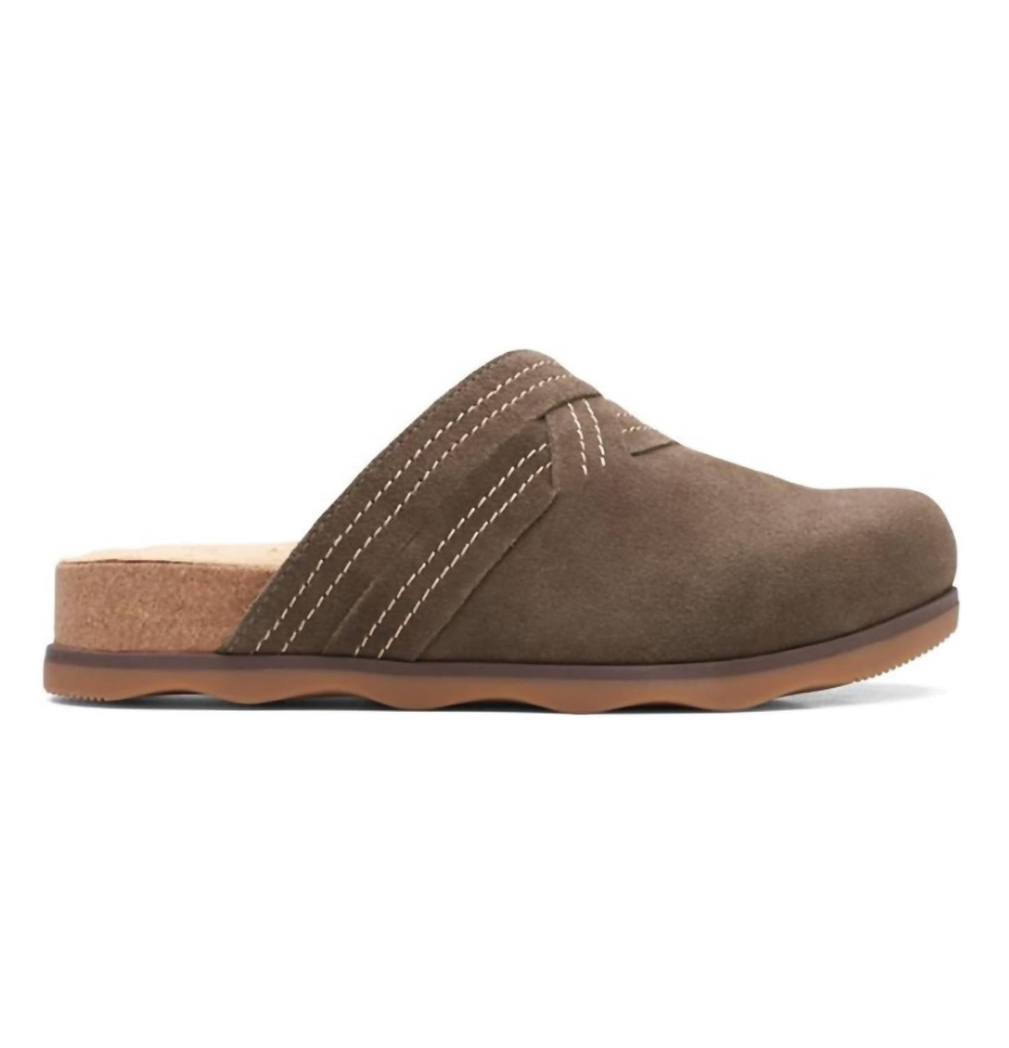 Clarks Women's Brynn Glide Clog in dark olive suede - women's shoe