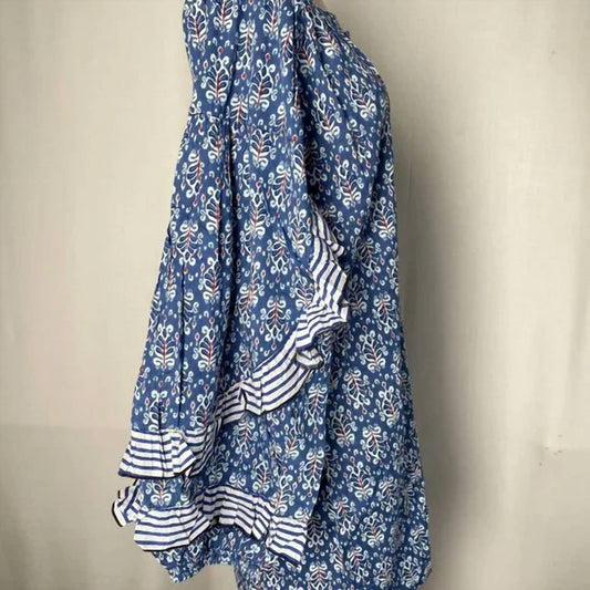 Chakeris - Women's Ellie Short Ruffle Floral Mini Cotton Tunic Dress