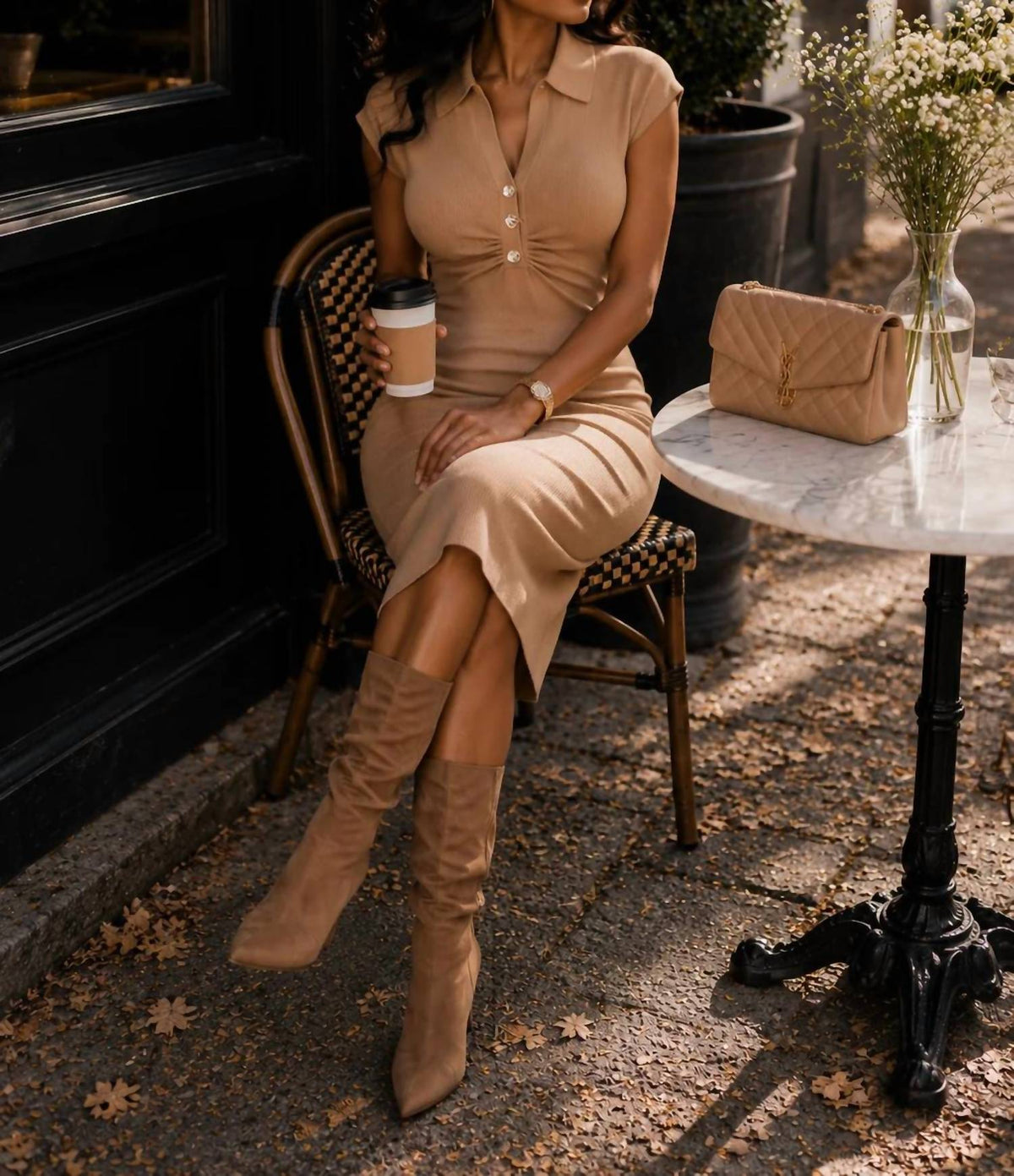 Surelymine - Ruched Collared Midi Dress
