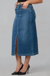 LOLA JEANS High Rise Maxi Skirt in blue - women's skirt - view 4