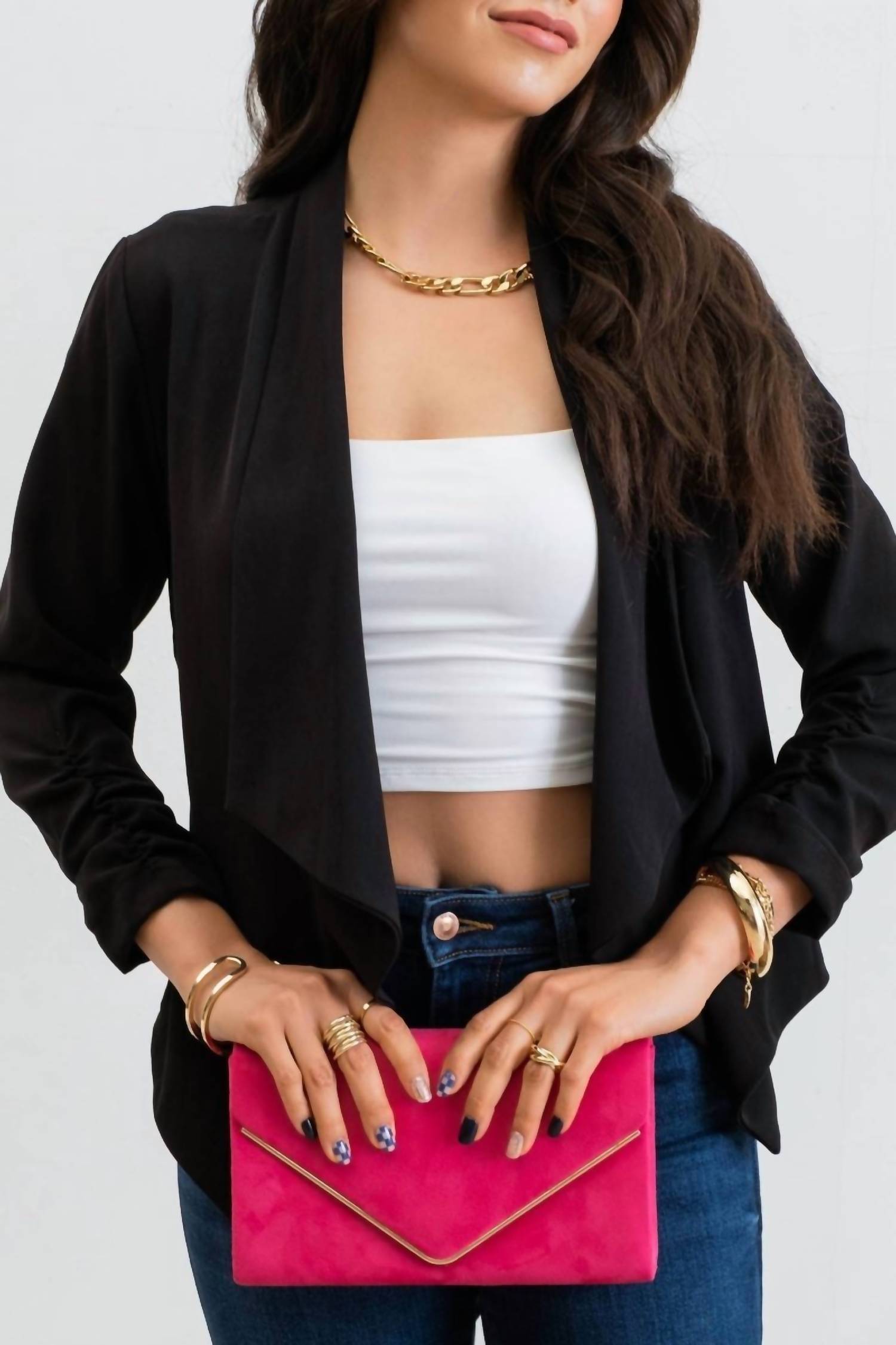 Blu Pepper - Women's Rouched Three Quarter Open Front Blazer