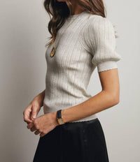 Forte - Textured Knit Puff Sleeve Top