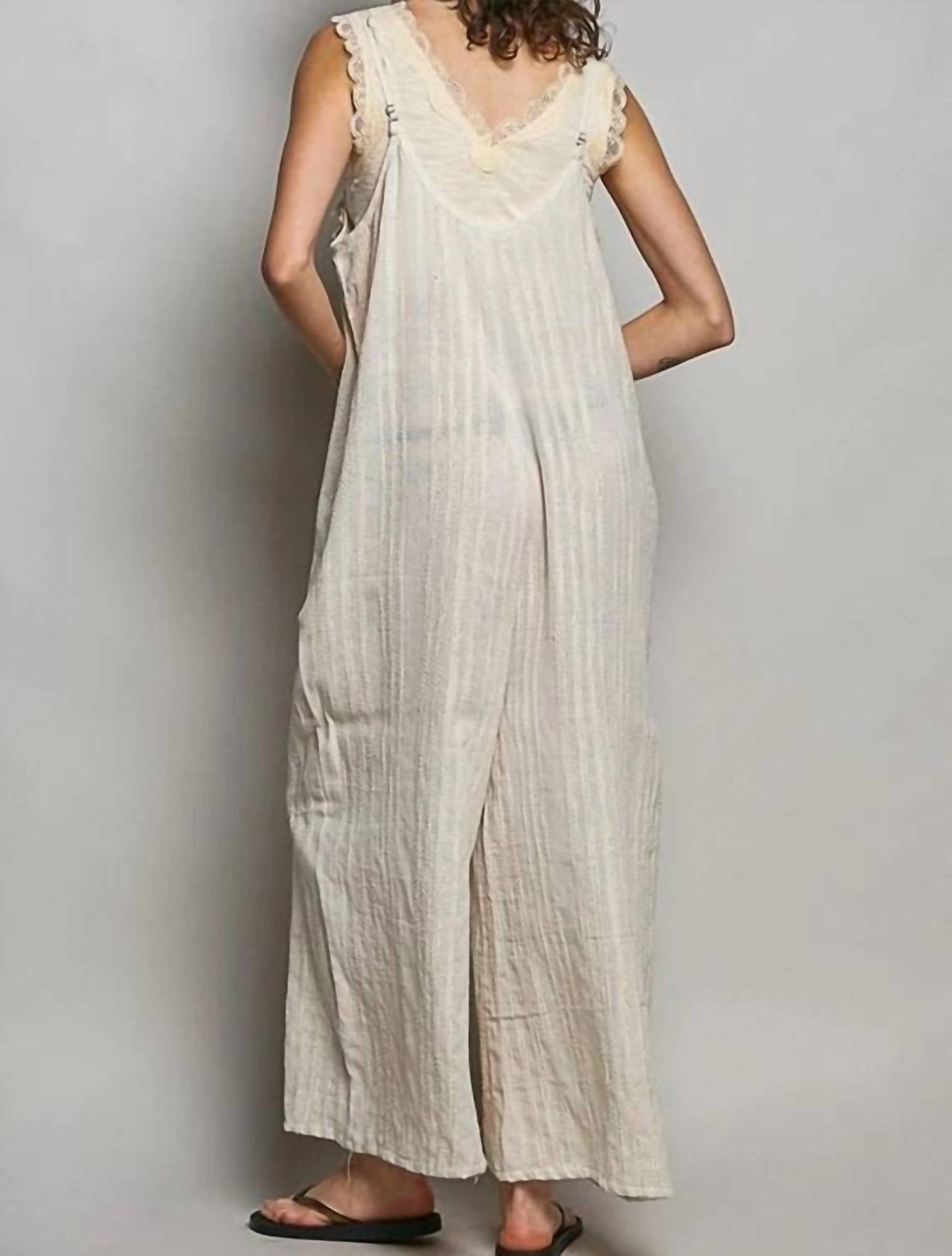 Pol - Women's Artisan Stripe Cotton Tassel Raw Edge Jumpsuit